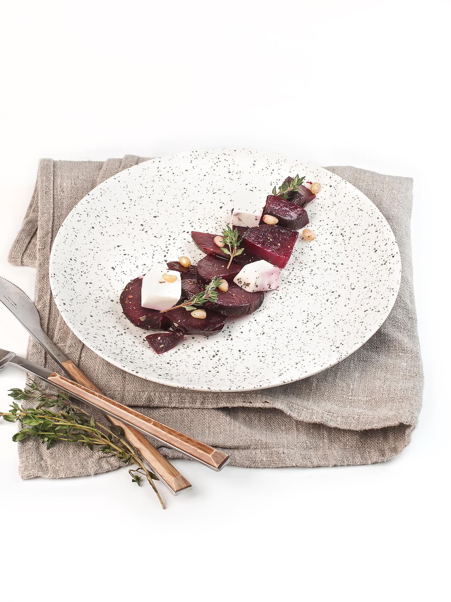 Plated seasonal starter on stoneware